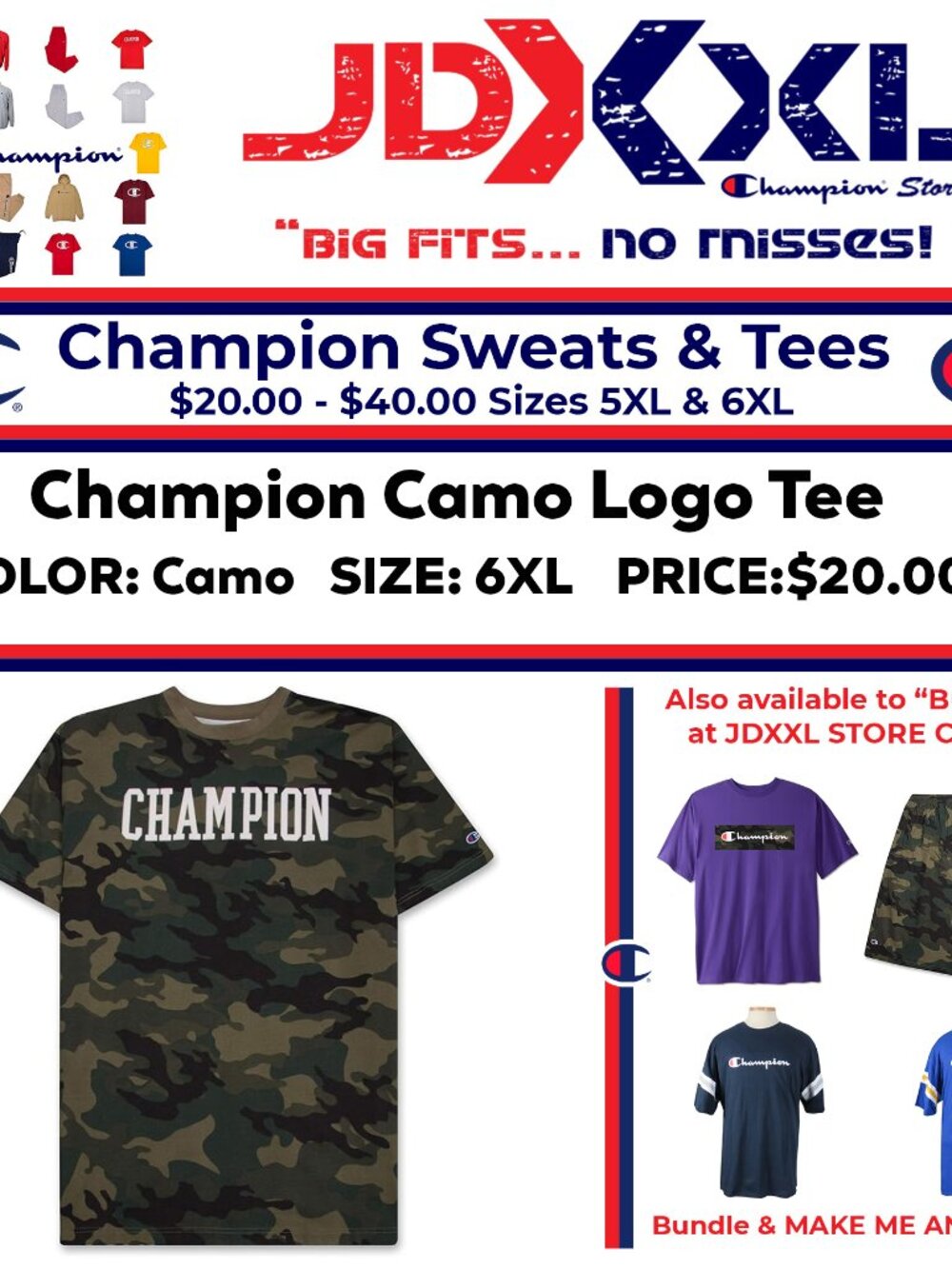 Big & Tall Champion CAMO T Shirt 6XL